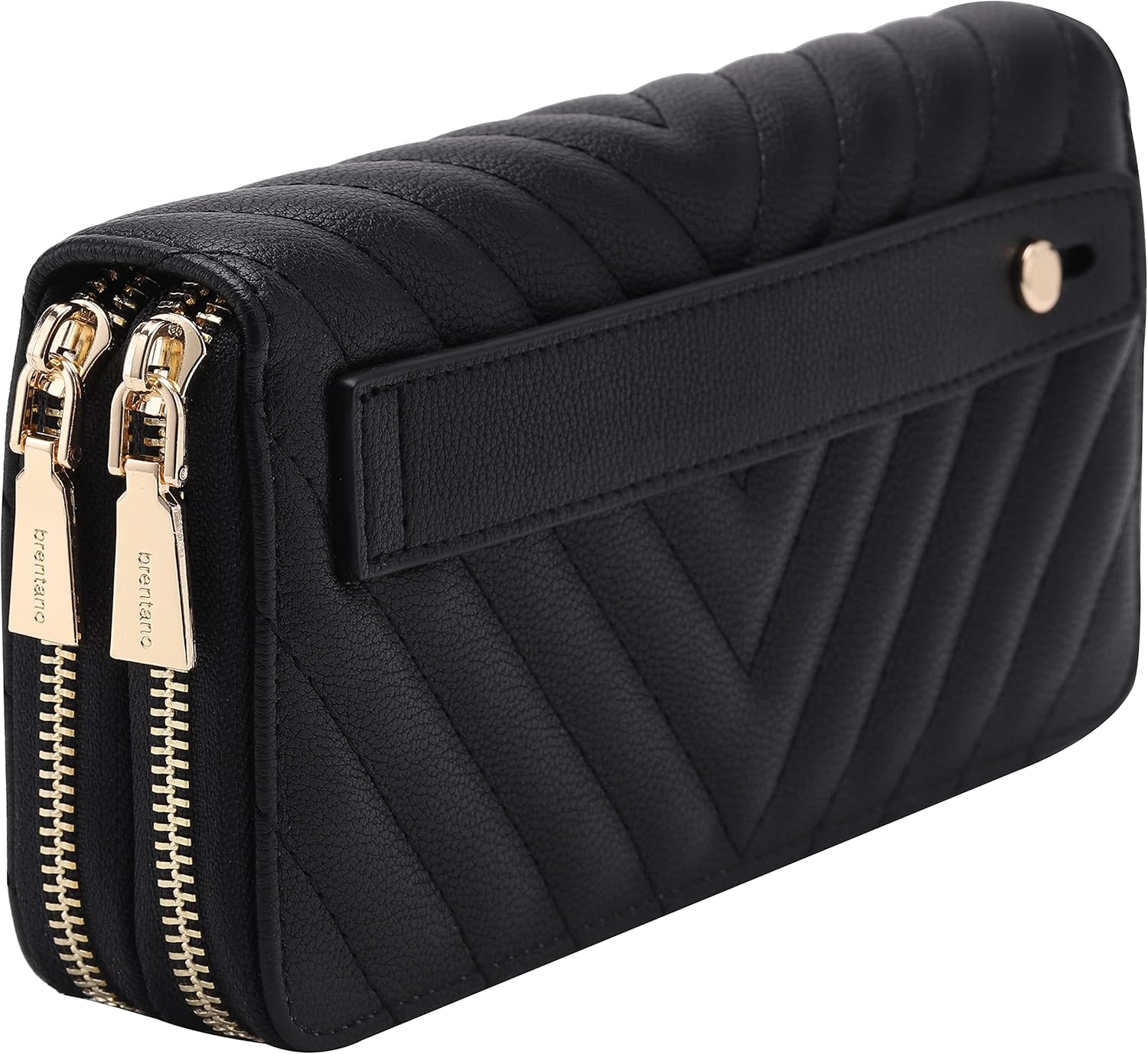 Black Chevron wallet with chevron pattern and gold zippers