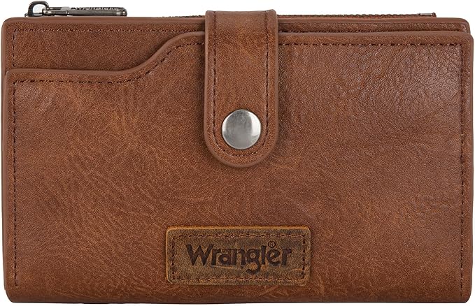 Brown Wrangler bifold wallet with button closure